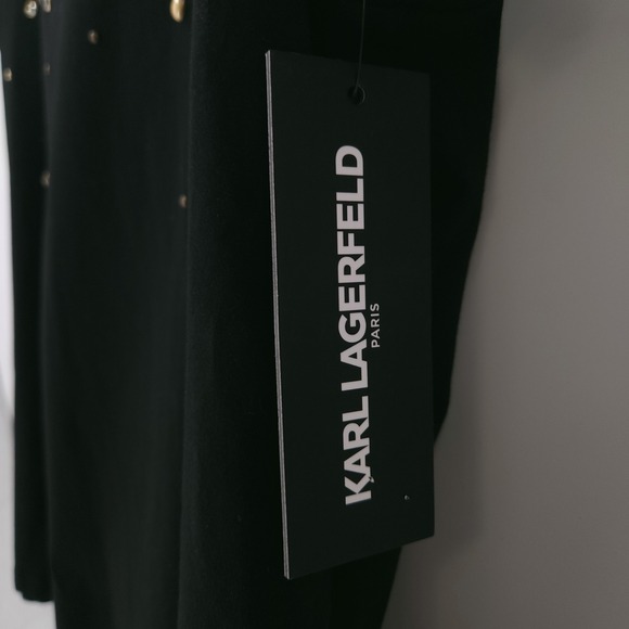 Karl Lagerfeld Paris Studded Ruffle Knit Black Short Sleeve Top Womens Size XL - Picture 3 of 10